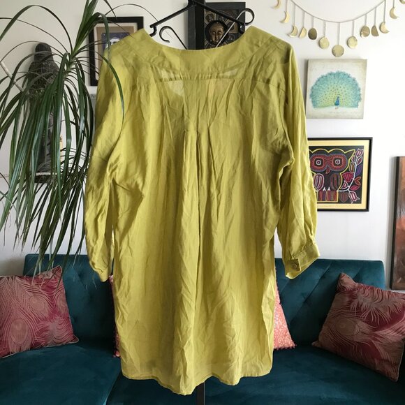 YUVITA size 8 Avocado Green Cotton Voile 3/4 Sleeve Tunic Blouse Top - Picture 3 of 4